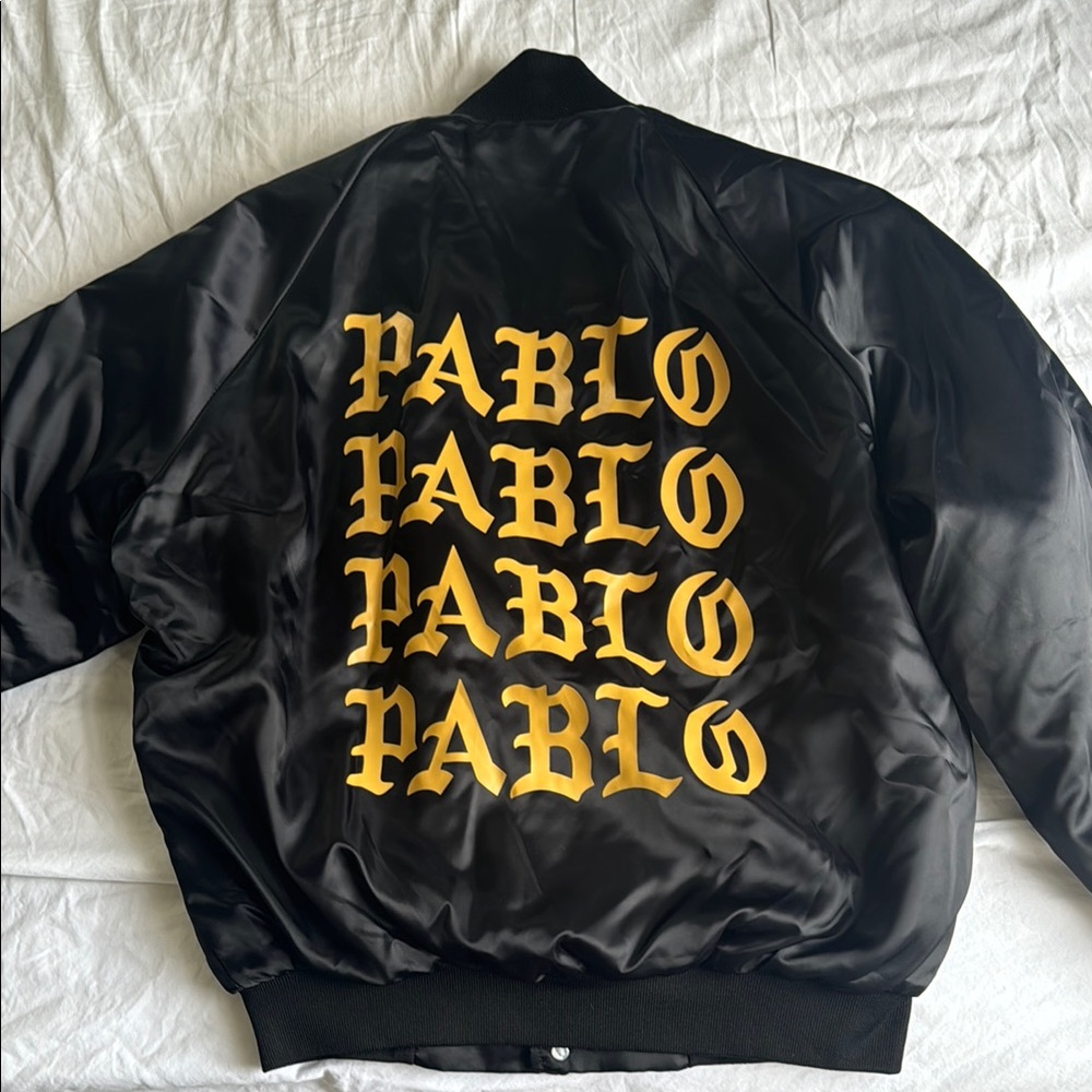 Pablo Black Bomber Jacket with Gold Lettering - Kanye